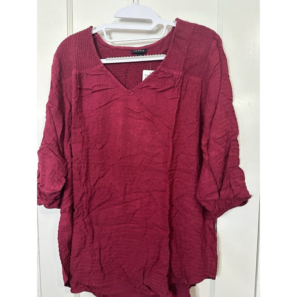 Torrid Red Long Sleeve Crinkle Gauze Tunic Blouse Shirt Size Large (0)